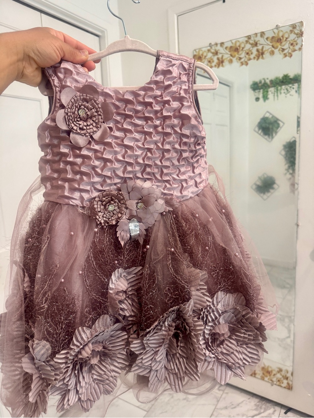 & Other Stories Dusty Rose Floral Tulle Party Dress